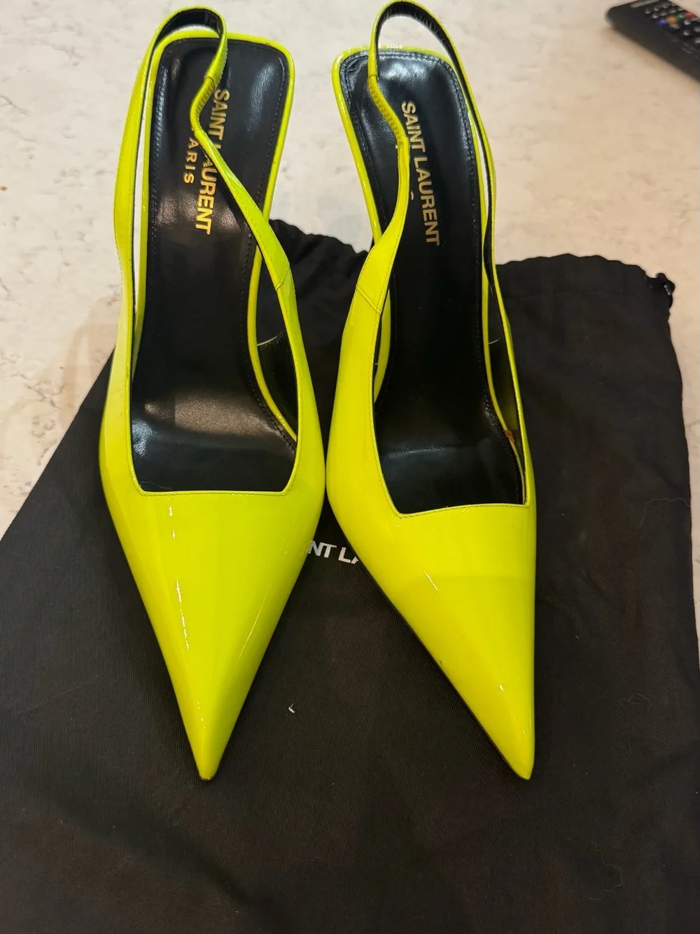 Saint Laurent Neon Lime Patent Slingback Pumps - Picture 6 of 7